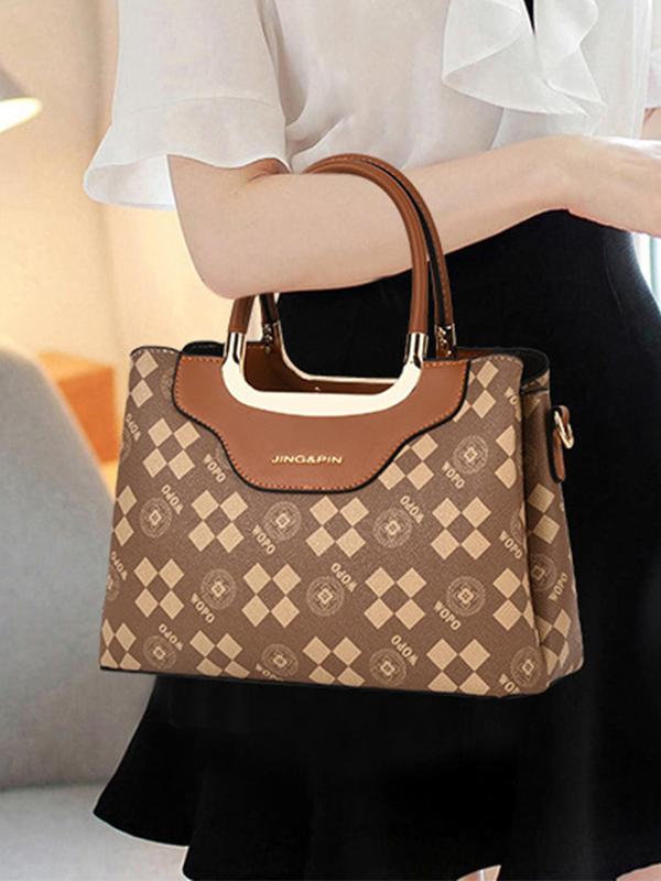 Women's Elegant All Over Print Handbag & Wristlet, Fashionable PU Leather Crossbody Bag & Wristlet, Casual Trendy Versatile High-quality Daily Commuting Bag Set