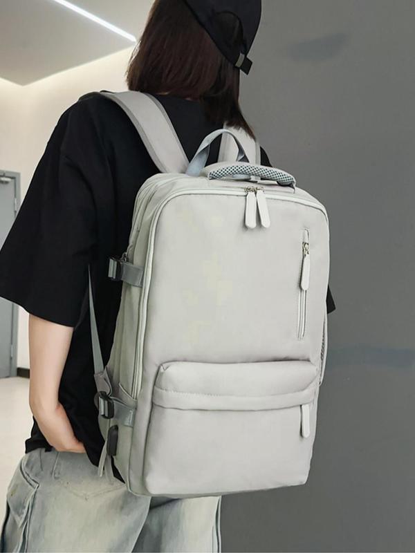 Women's Simple Style Plain Color Backpack with USB Port Design, Casual Trendy Large Capacity Backpack, Fashionable Backpack for Daily Use