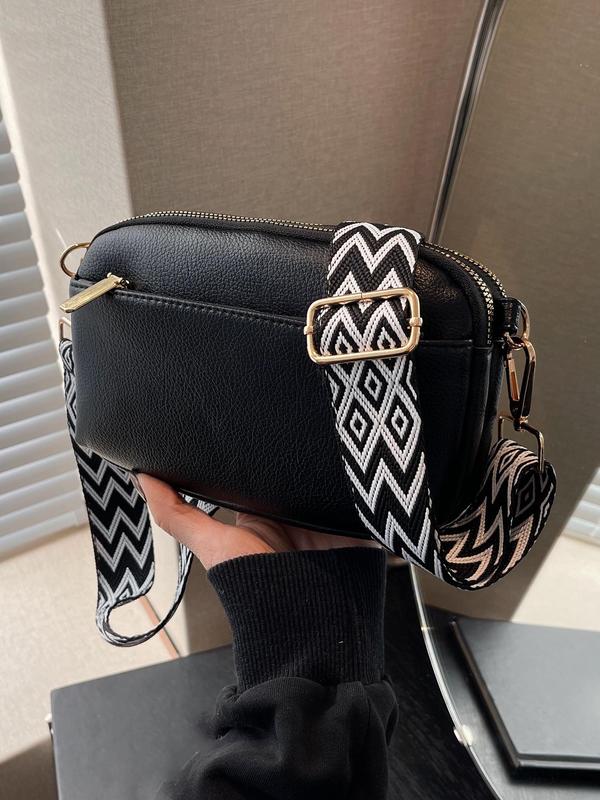 Women's Elegant Chevron Pattern Crossbody Bag, Fashionable PU Leather Zipper Shoulder Bag for Daily Used, Casual Trendy Versatile High-quality Daily Commuting Bag