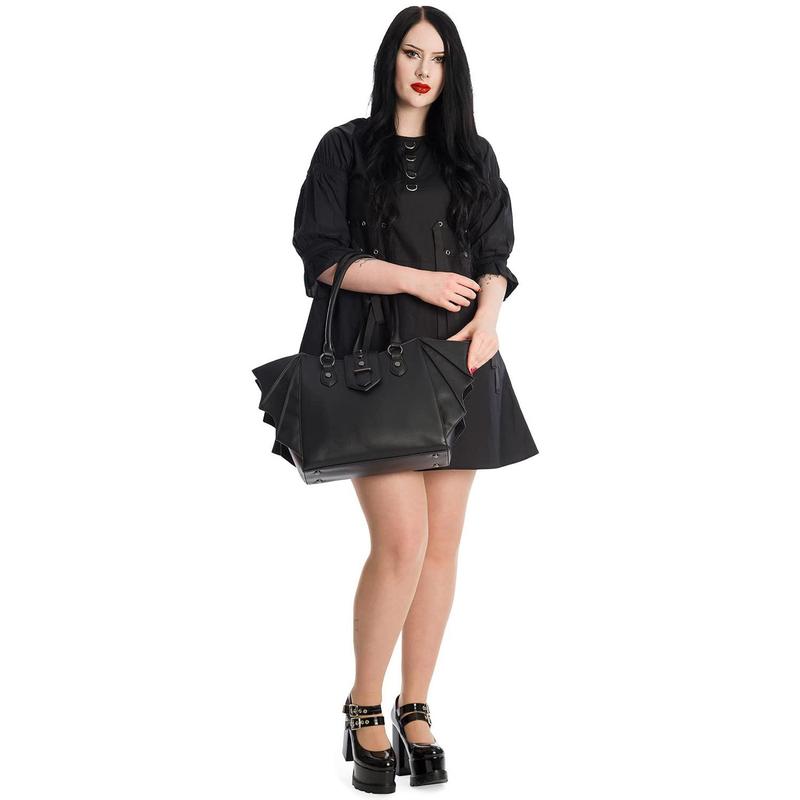 Lost Queen Annabelle Bat Wing Handbag - Gothic Winged Crossbody Purse | Black Vegan Leather