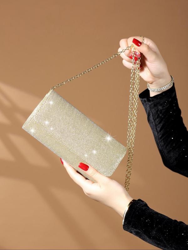 Women's Glitter Evening Bag, Banquet Bag, Elegant Chain Strap Crossbody Bag for Party, Trendy All-match & Exquisite Clutch Bag for Gift