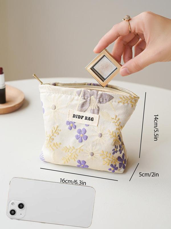 Random Floral Pattern Makeup Bag, Portable Cosmetic Storage Bag, Zipper Makeup Organizer Pouch, Versatile Storage Bag for Skincare, Lotion, Cream, Lip Balm, Travel Toiletry Bag