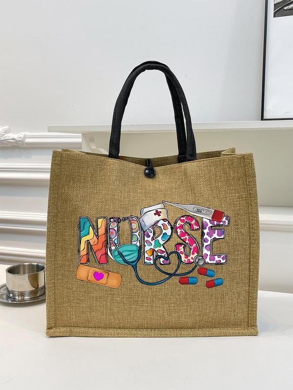 Letters Graphic Tote Bag, Large Capacity Gift Bag, Casual Trendy Versatile High-quality Daily Commuting Bag, Girl Fashionable Shopping Bag