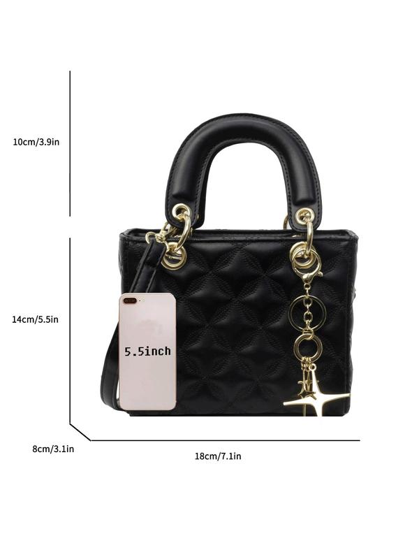 Women's Elegant Quilted Chain Decorated Handbag, Fashionable Solid Color Shoulder Bag with Charm for Daily Used, Casual Trendy Versatile High-quality Daily Commuting Bag