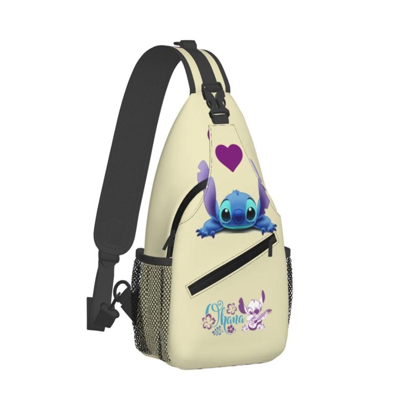 Adult Cartoon Lilo and Stitch Unisex Chest Bags Crossbody Sling Backpack Travel Hiking Daypack for Women Men Shoulder Bag for Runners Gifts - W18