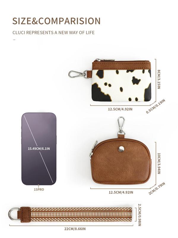 Women's Fashionable Cow Print Zipper Wristlet Wallet, Casual Versatile Waterproof Wallet with Detachable Keychain, Trendy All-match Short Wallet for Daily Use