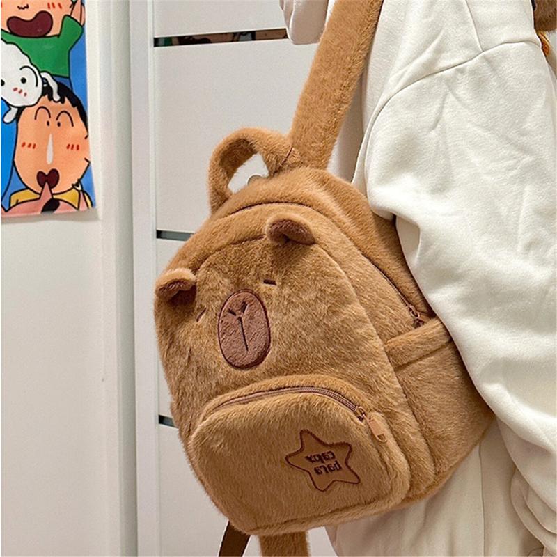 Cute Capybara Backpack Multifunction Plush Bookbag Kawaii Capybara Animals Backpacks Casual Bag -11.4