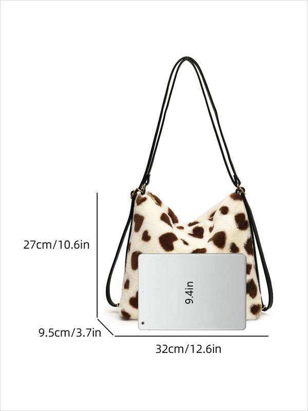 Fashion Leopard Pattern Plush Crossbody Bag, Casual Soft Shoulder Bag for Women, Trendy Versatile High-quality Daily Commuting Bag, Girl Fashionable Shopping Bag