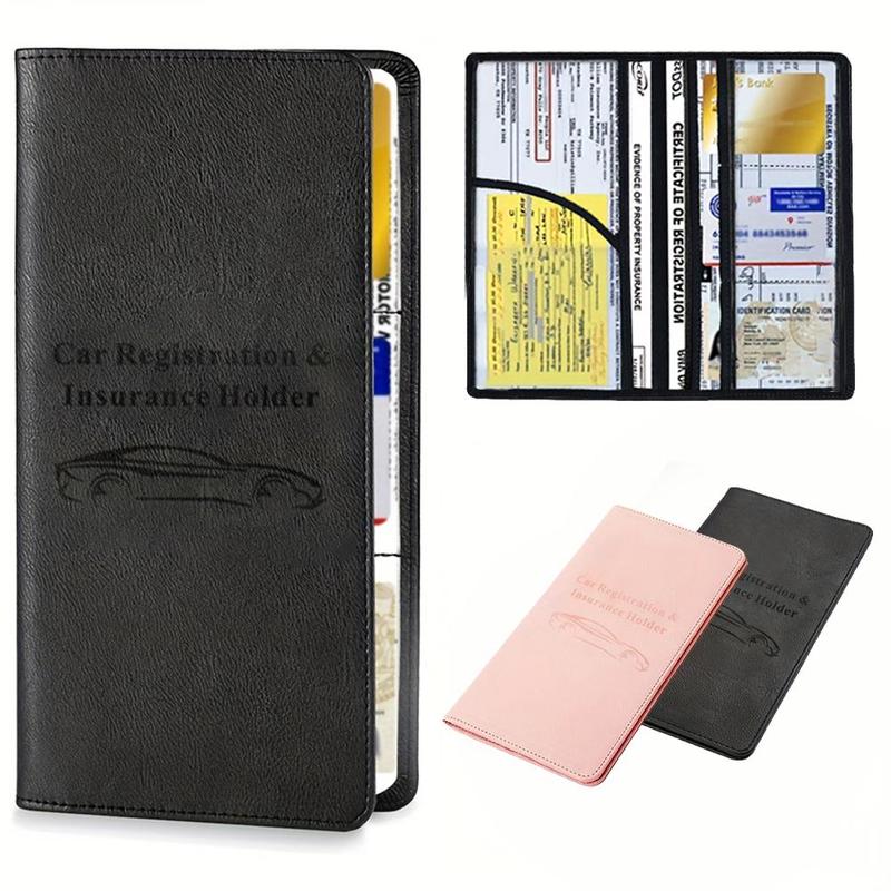 Car Registration & Insurance Card Holder, 1 Count Faux Leather Car Registration & Insurance Card Organizer, Document Wallet, Manual Folder