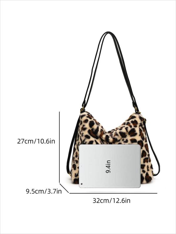 Fashion Leopard Pattern Plush Crossbody Bag, Casual Soft Shoulder Bag for Women, Trendy Versatile High-quality Daily Commuting Bag, Girl Fashionable Shopping Bag