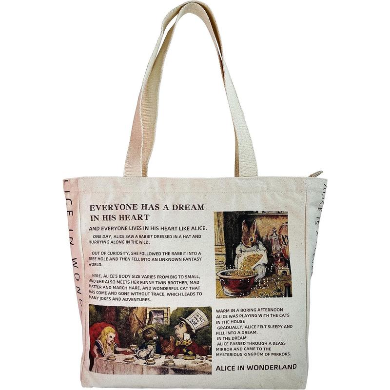 Canvas Tote Bag Aesthetic Vintage Cute Tote with Zipper Pockets Valentines Christmas Gifts for Women Girls