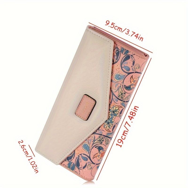 Tri-Fold Long Wallet for Women - Spacious PU Leather Credit Card Holder with Snap Closure, Polyester Lining, and Phone Pocket - Fashionable Floral Print Design