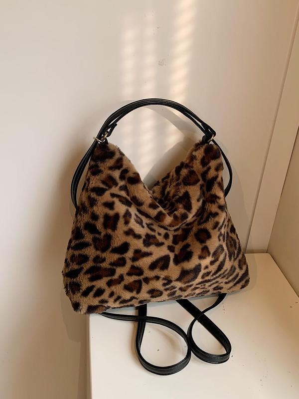 Fashion Leopard Pattern Plush Crossbody Bag, Casual Soft Shoulder Bag for Women, Trendy Versatile High-quality Daily Commuting Bag, Girl Fashionable Shopping Bag