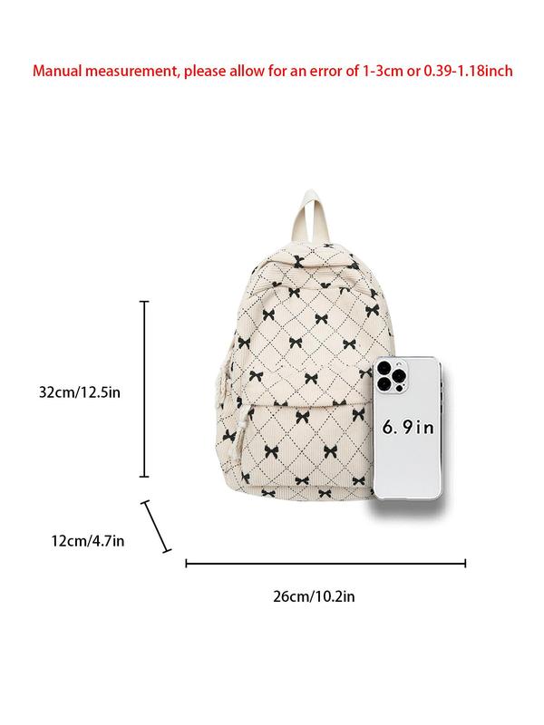 Women's Cute Bow Pattern Backpack, Casual Large Capacity School Bag, Fashionable Backpack for Daily Use, Trendy All-match Bag for Women & Girls