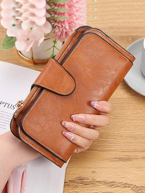 Women's Fashionable Solid Color Long Wallet, Multi-functional Multi-card Position Wallet, Casual Trendy Versatile High-quality Daily Wallet for Women