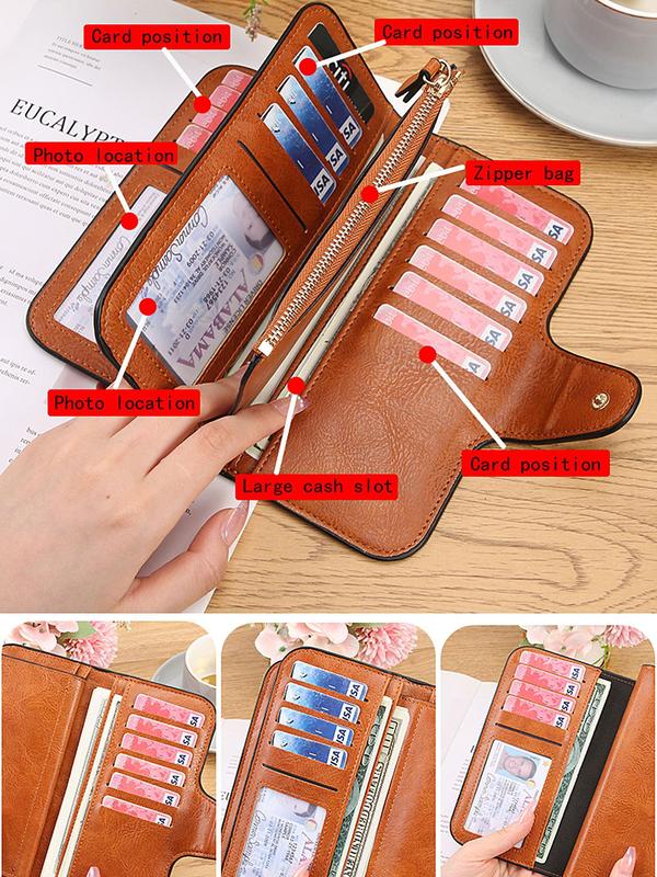 Women's Fashionable Solid Color Long Wallet, Multi-functional Multi-card Position Wallet, Casual Trendy Versatile High-quality Daily Wallet for Women