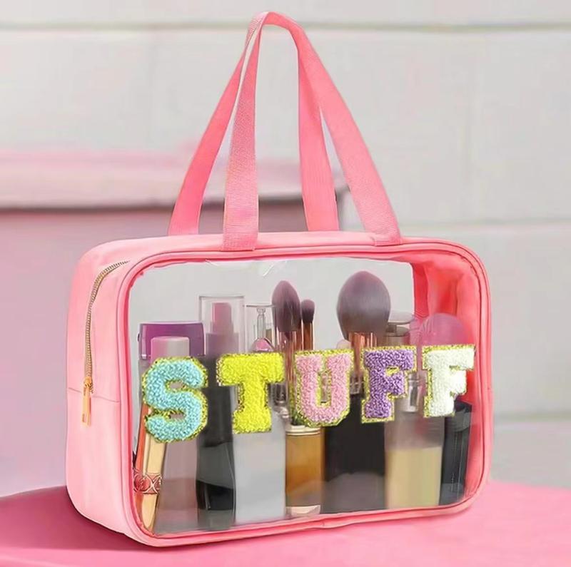 Clear Waterproof Makeup Bag,Portable Cosmetic Storage Bag,Zipper toiletry Bag for Travel,Makeup Organizer for Home,Gift for Girls,Women,Pencil Bat,Back TO school