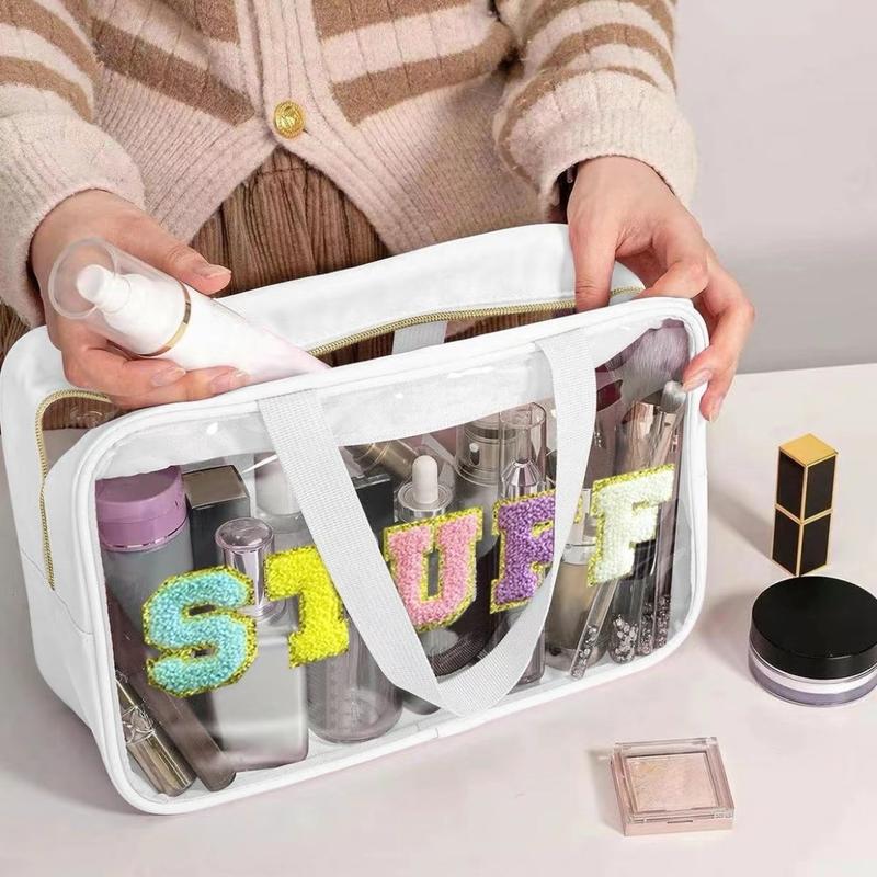 Clear Waterproof Makeup Bag,Portable Cosmetic Storage Bag,Zipper toiletry Bag for Travel,Makeup Organizer for Home,Gift for Girls,Women,Pencil Bat,Back TO school