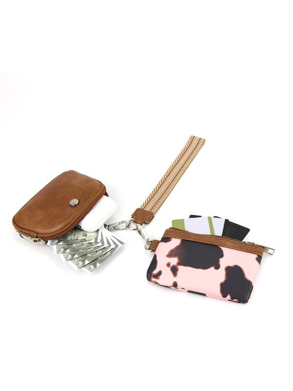 Women's Fashionable Cow Print Zipper Wristlet Wallet, Casual Versatile Waterproof Wallet with Detachable Keychain, Trendy All-match Short Wallet for Daily Use