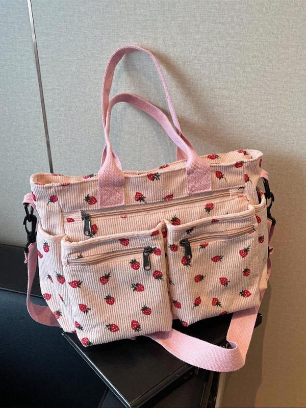 Fashion Strawberry Pattern Decor Tote Bag, Large Capacity Shoulder Bag for Women, Casual Trendy Versatile High-quality Daily Commuting Bag, Girl Fashionable Shopping Bag