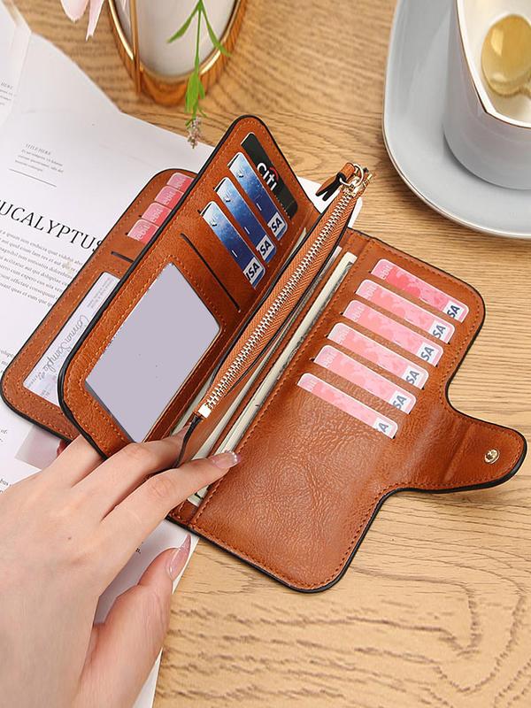 Women's Fashionable Solid Color Long Wallet, Multi-functional Multi-card Position Wallet, Casual Trendy Versatile High-quality Daily Wallet for Women