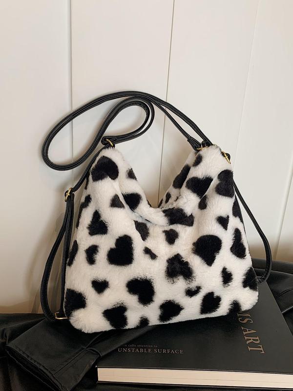 Fashion Leopard Pattern Plush Crossbody Bag, Casual Soft Shoulder Bag for Women, Trendy Versatile High-quality Daily Commuting Bag, Girl Fashionable Shopping Bag