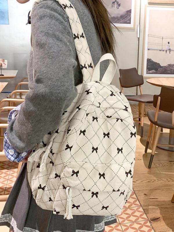 Women's Cute Bow Pattern Backpack, Casual Large Capacity School Bag, Fashionable Backpack for Daily Use, Trendy All-match Bag for Women & Girls