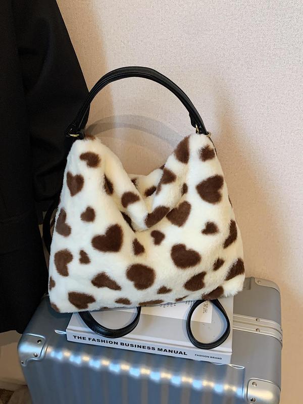 Fashion Leopard Pattern Plush Crossbody Bag, Casual Soft Shoulder Bag for Women, Trendy Versatile High-quality Daily Commuting Bag, Girl Fashionable Shopping Bag