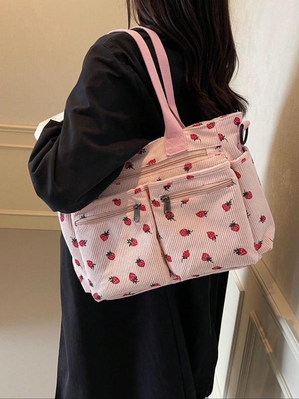 Fashion Strawberry Pattern Decor Tote Bag, Large Capacity Shoulder Bag for Women, Casual Trendy Versatile High-quality Daily Commuting Bag, Girl Fashionable Shopping Bag