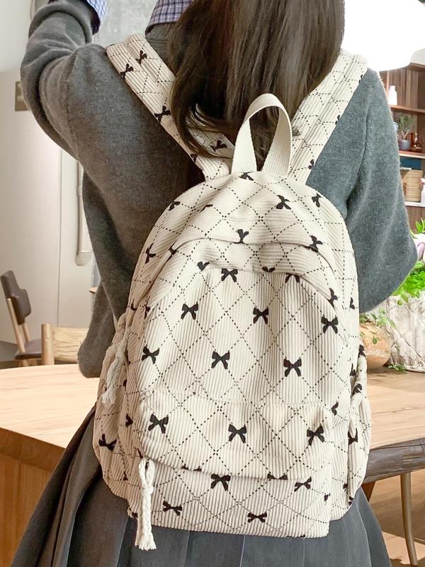 Women's Cute Bow Pattern Backpack, Casual Large Capacity School Bag, Fashionable Backpack for Daily Use, Trendy All-match Bag for Women & Girls