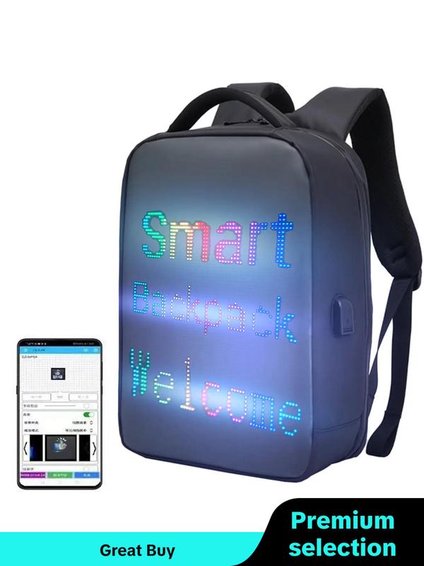 LED Display Creative Backpack, Fashionable Backpack with USB Charging Port, Travel Backpack, Suitable for Cycling, Festivals, Gifts