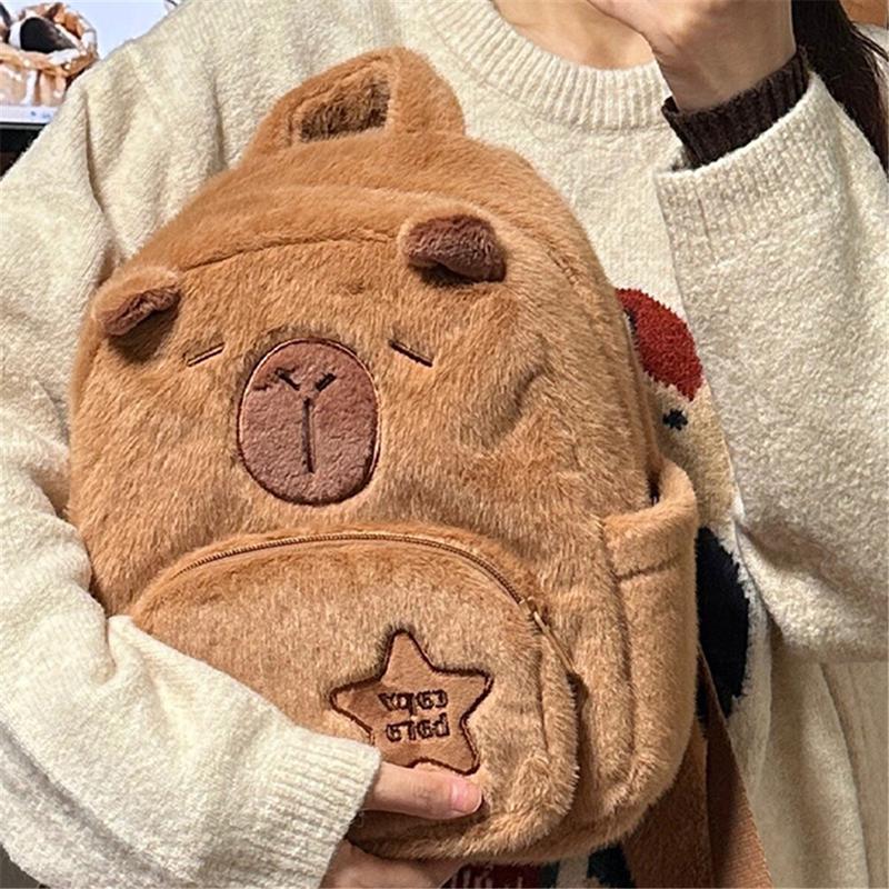 Cute Capybara Backpack Multifunction Plush Bookbag Kawaii Capybara Animals Backpacks Casual Bag -11.4