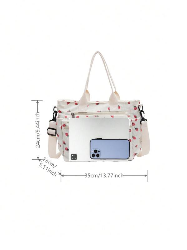 Fashion Strawberry Pattern Decor Tote Bag, Large Capacity Shoulder Bag for Women, Casual Trendy Versatile High-quality Daily Commuting Bag, Girl Fashionable Shopping Bag