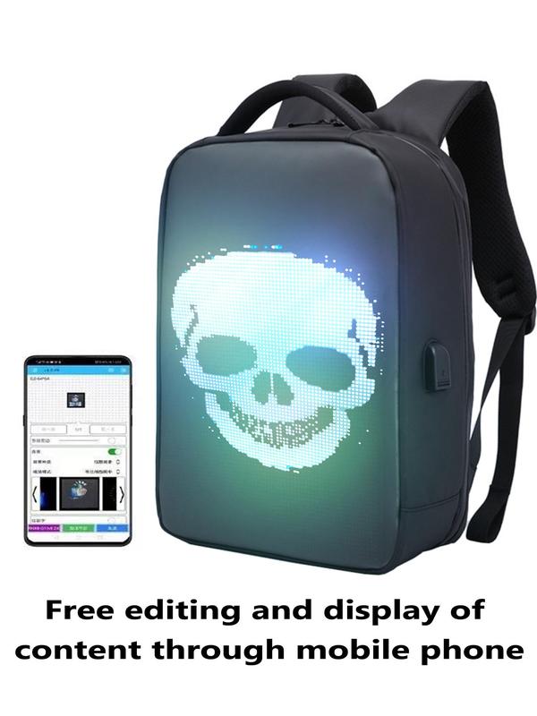 LED Display Creative Backpack, Fashionable Backpack with USB Charging Port, Travel Backpack, Suitable for Cycling, Festivals, Gifts