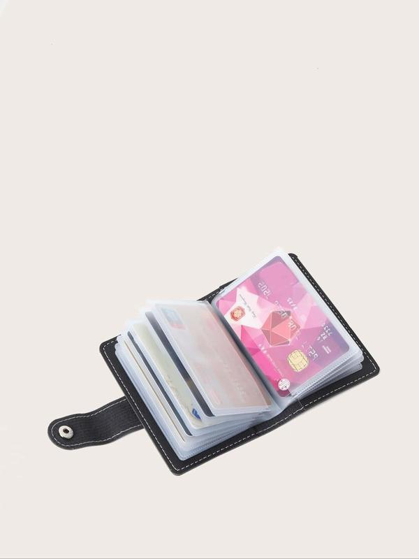 Women's Simple Plain Fashion Buckle Card Holder, 24 Card Slots Multifunctional Short Wallet, with RFID Blocking Function