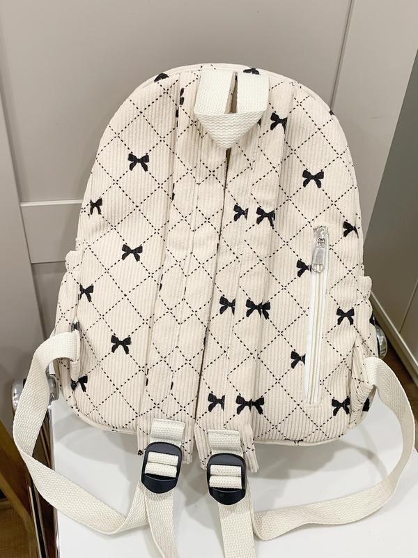 Women's Cute Bow Pattern Backpack, Casual Large Capacity School Bag, Fashionable Backpack for Daily Use, Trendy All-match Bag for Women & Girls