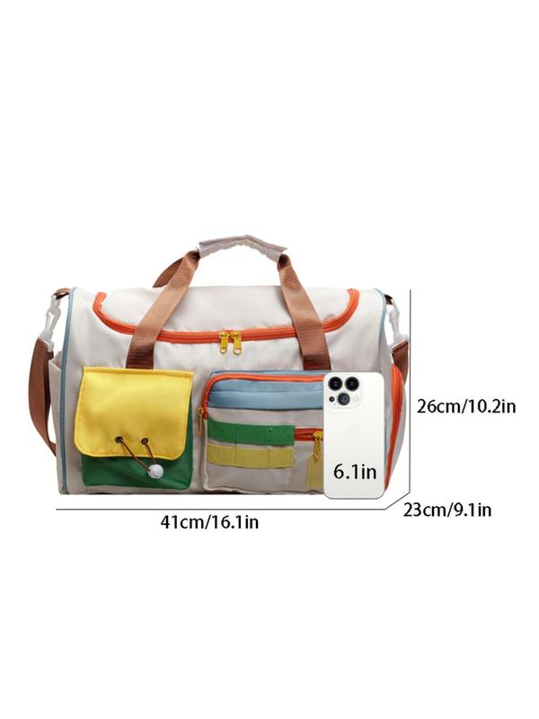 Colorblock Travel Bag, Large Capacity Portable Storage Bag, Zipper Travel Bag for Sports Travel & Business Trips