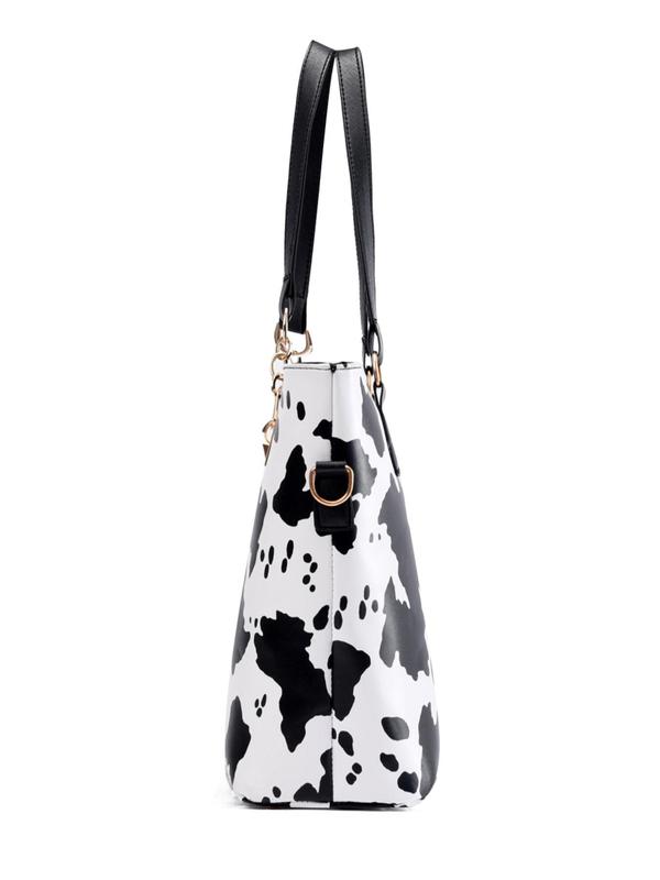 Women's Fashionable Cow Print Tote Bag & Crossbody Bag & Pouch & Wristlet & Wallet, Casual Trendy Versatile High-quality Daily Commuting Bag Set