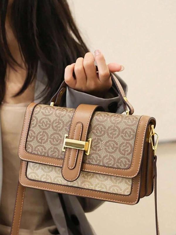 Vintage Prints Style Pu Leather Zipper Shoulder Bag, Fashionable Crossbody Bag for Women, Casual Trendy Versatile Daily Commuting Bag, Girl Fashionable Shopping Bag