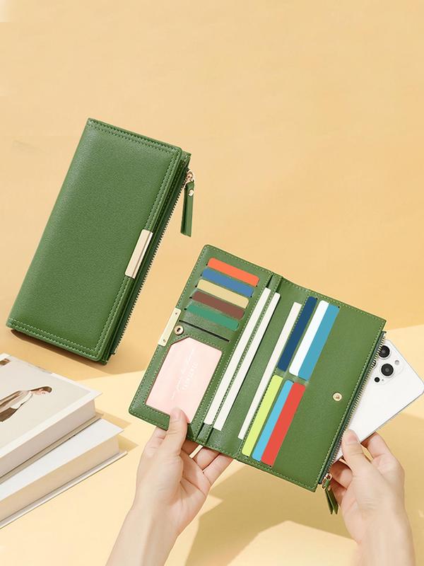 Women's Solid Color Long Wallet, Fashionable PU Leather Zipper Wallet for Daily Used, Casual Trendy Versatile High-quality Daily Wallet