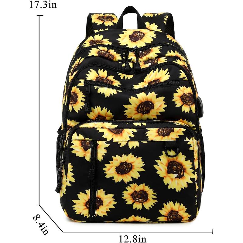 Sunborls Classic School Unisex Backpacks,Go Back to School Waterproof Travel Casual Bookbags,Multiple Compartment Large Capacity Backpacks with Charging and Headset Port,Sunflower