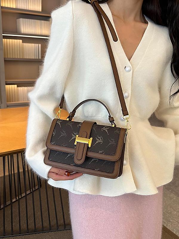 Vintage Prints Style Pu Leather Zipper Shoulder Bag, Fashionable Crossbody Bag for Women, Casual Trendy Versatile Daily Commuting Bag, Girl Fashionable Shopping Bag