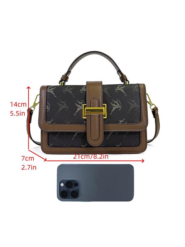 Vintage Prints Style Pu Leather Zipper Shoulder Bag, Fashionable Crossbody Bag for Women, Casual Trendy Versatile Daily Commuting Bag, Girl Fashionable Shopping Bag