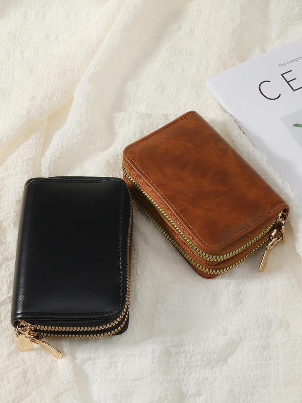 Women's  Minimalist Short Wallet, Double Zipper Around Clutch Purse, Simple Casual Multi-Card Card Holder