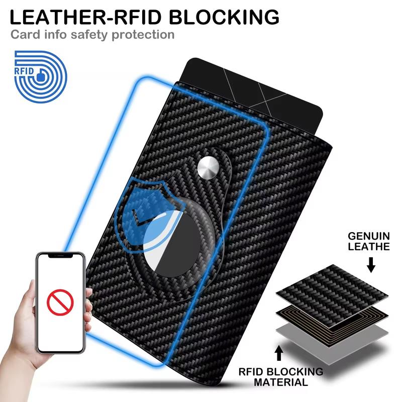 Money Clips Mens Smart Wallet Card Holder for AirTag: Leather, RFID Blocking, Slim, Carbon Fiber ,Pop Up Wallet