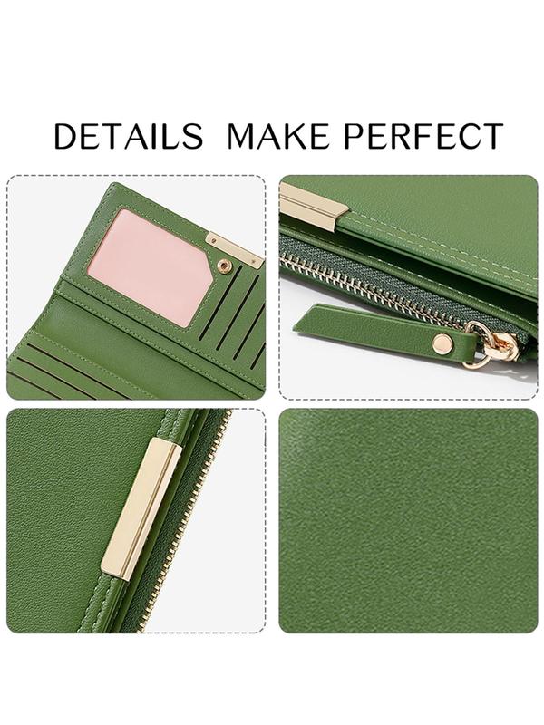 Women's Solid Color Long Wallet, Fashionable PU Leather Zipper Wallet for Daily Used, Casual Trendy Versatile High-quality Daily Wallet