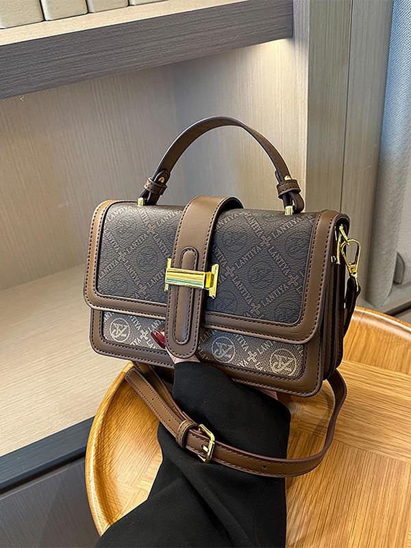 Vintage Prints Style Pu Leather Zipper Shoulder Bag, Fashionable Crossbody Bag for Women, Casual Trendy Versatile Daily Commuting Bag, Girl Fashionable Shopping Bag