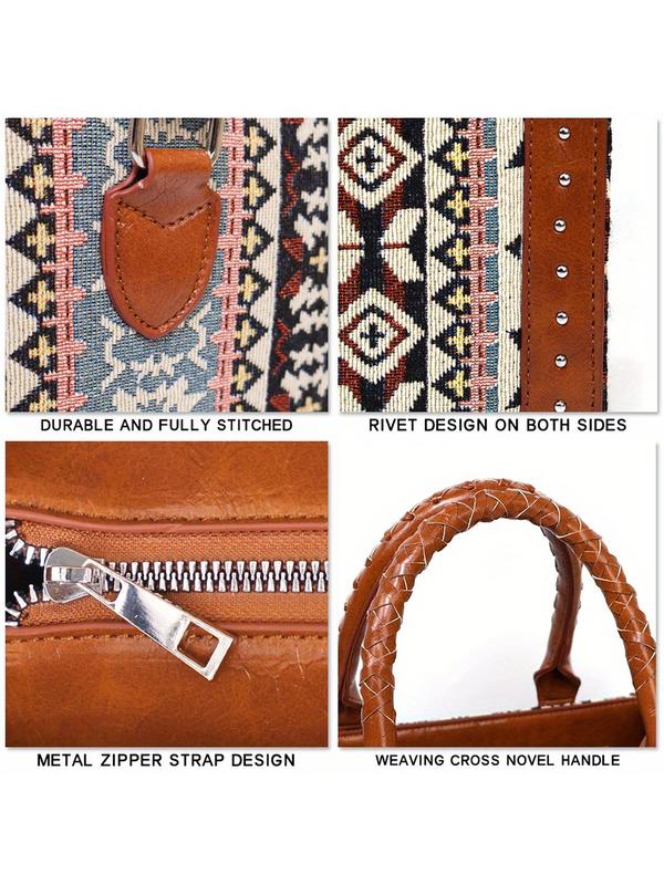 Boho Style Ethnic Pattern Tote Bag, Large Capacity Shoulder Bag with Detachable Strap, Fashionable Crossbody Bag for Women