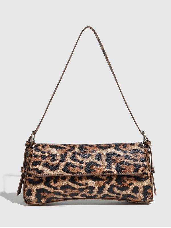 Women's Fashion Leopard Print Baguette Bag, Retro Pu Leather Shoulder Bag for Daily Used, Casual Trendy Versatile High-quality Daily Commuting Bag