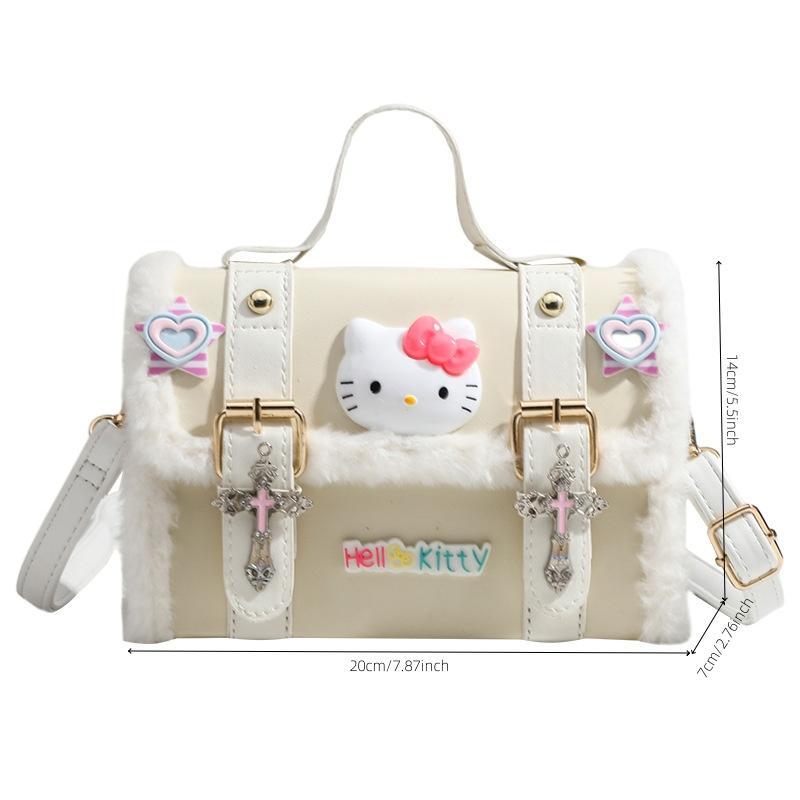 Women's Cute Cartoon Hello Kitty Design Crossbody Bag, 1 Count Fashionable Plush Shoulder Bag for Daily Used, Casual Trendy Versatile Daily Commuting Bag